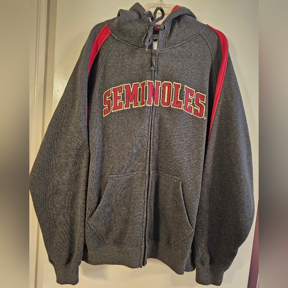 FSU SEMINOLES XL Vintage, grey, and garnet front zip jacket with attached hoodie